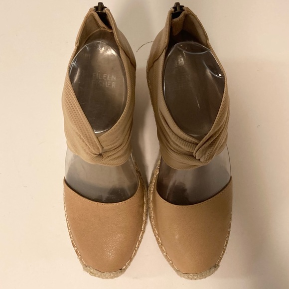 Eileen Fisher Cream Leather Ankle Fabric Strap Espadrille Wedges size 6 - Picture 12 of 16